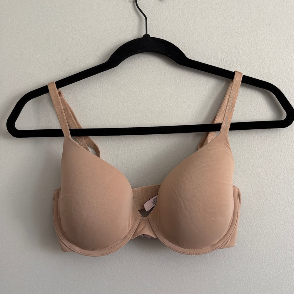 Victoria's Secret Bra Lightly Lined Demi Bra 32DD Nude Beige Underwire T-Shirt
